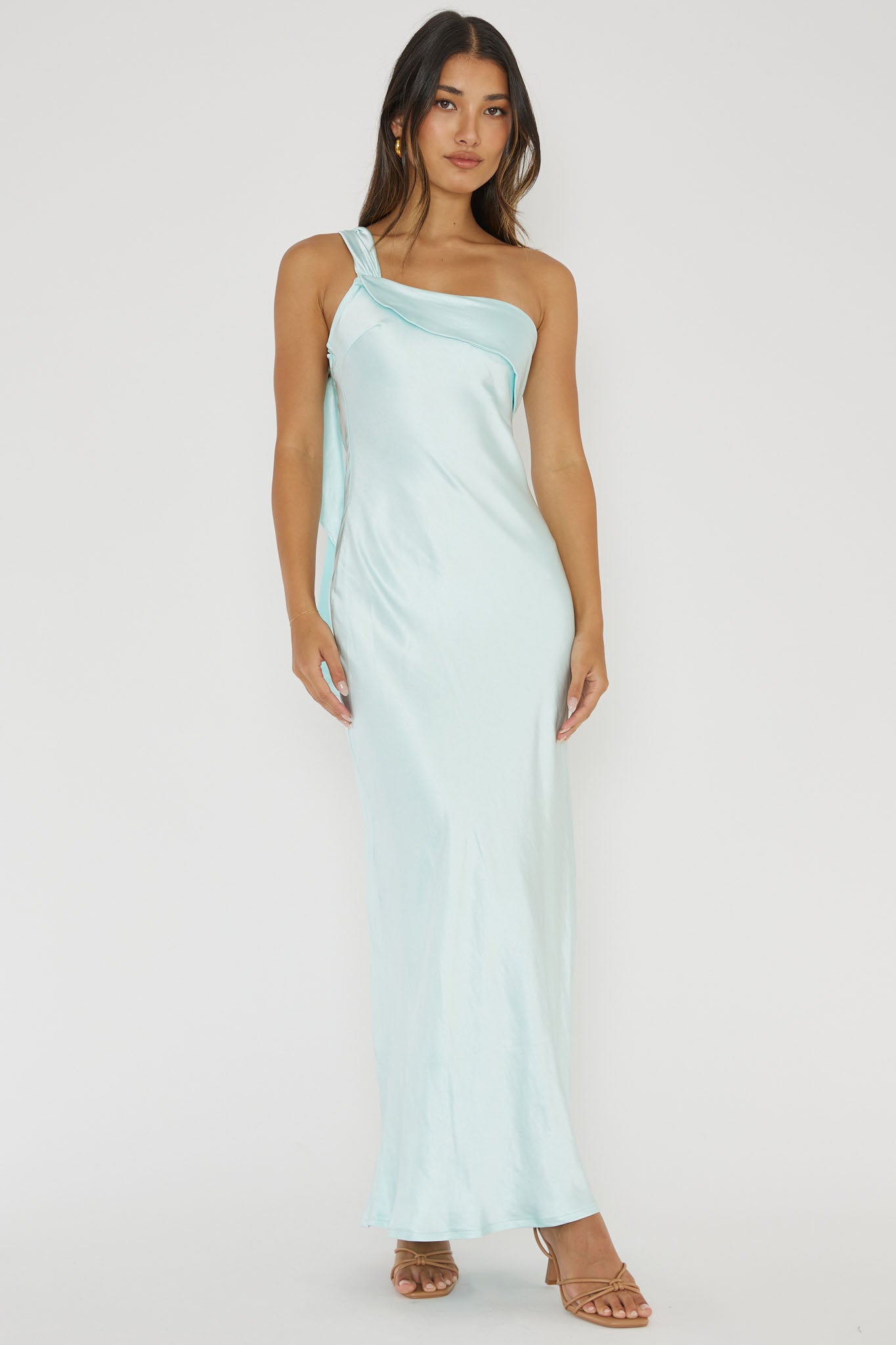 Carmel One-Shoulder Sash Maxi Dress Ice by Selfie Leslie