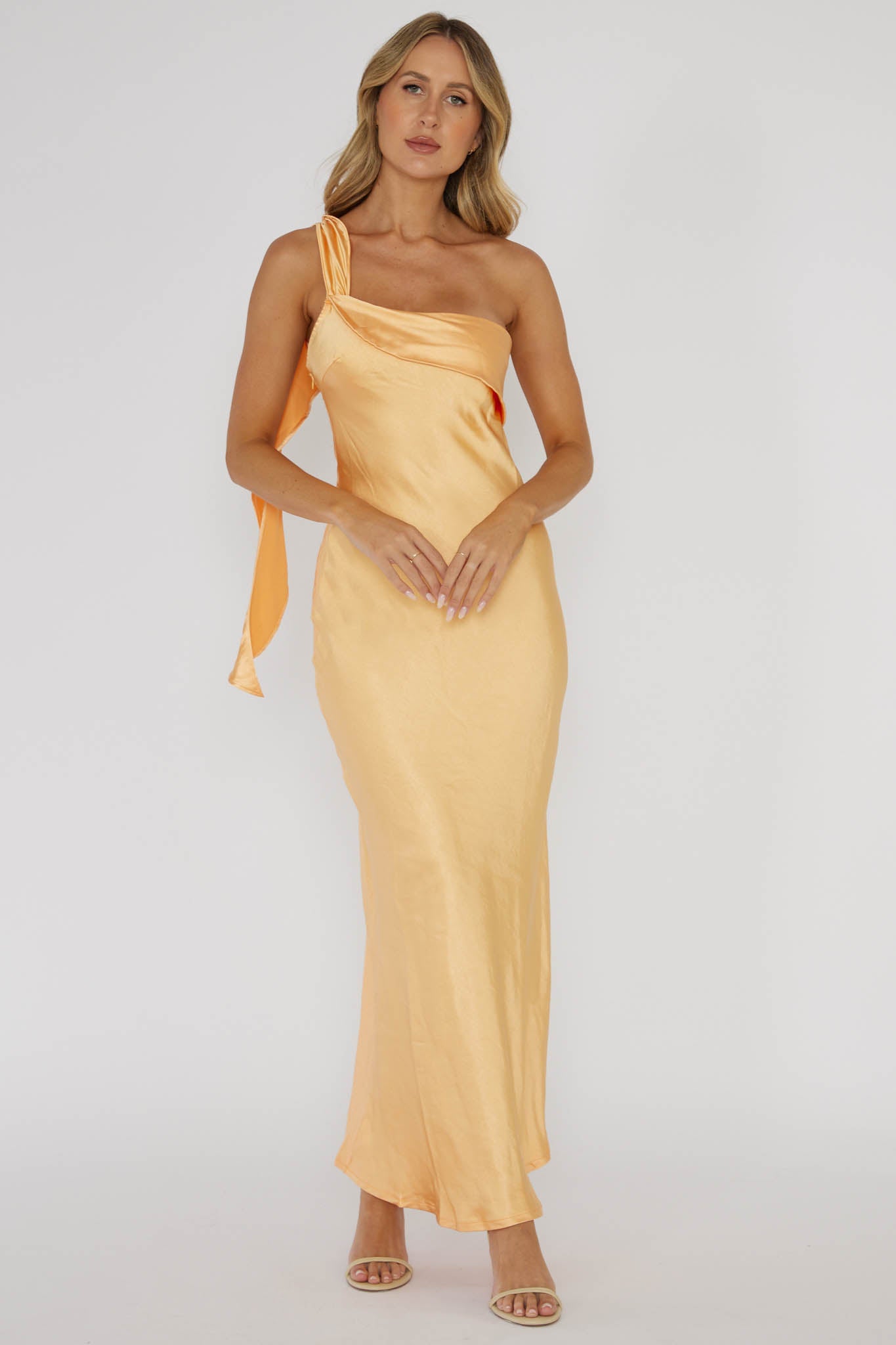 Carmel One-Shoulder Sash Maxi Dress Rockmelon by Selfie Leslie