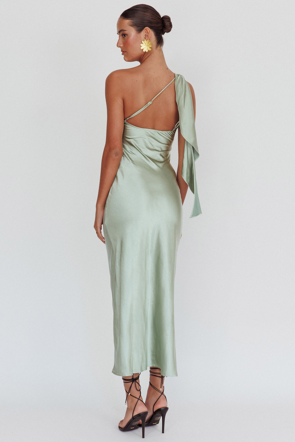with shoulder strap sage maxi dress satin Heavy Hearted Satin Maxi Dress