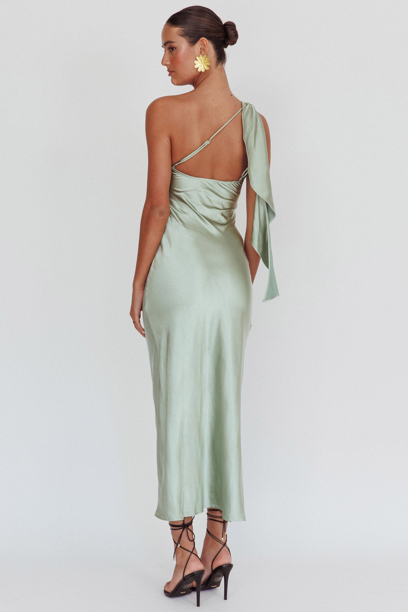 Carmel One-Shoulder Sash Maxi Dress Sage Carmel One-Shoulder Sash Maxi Dress Sage