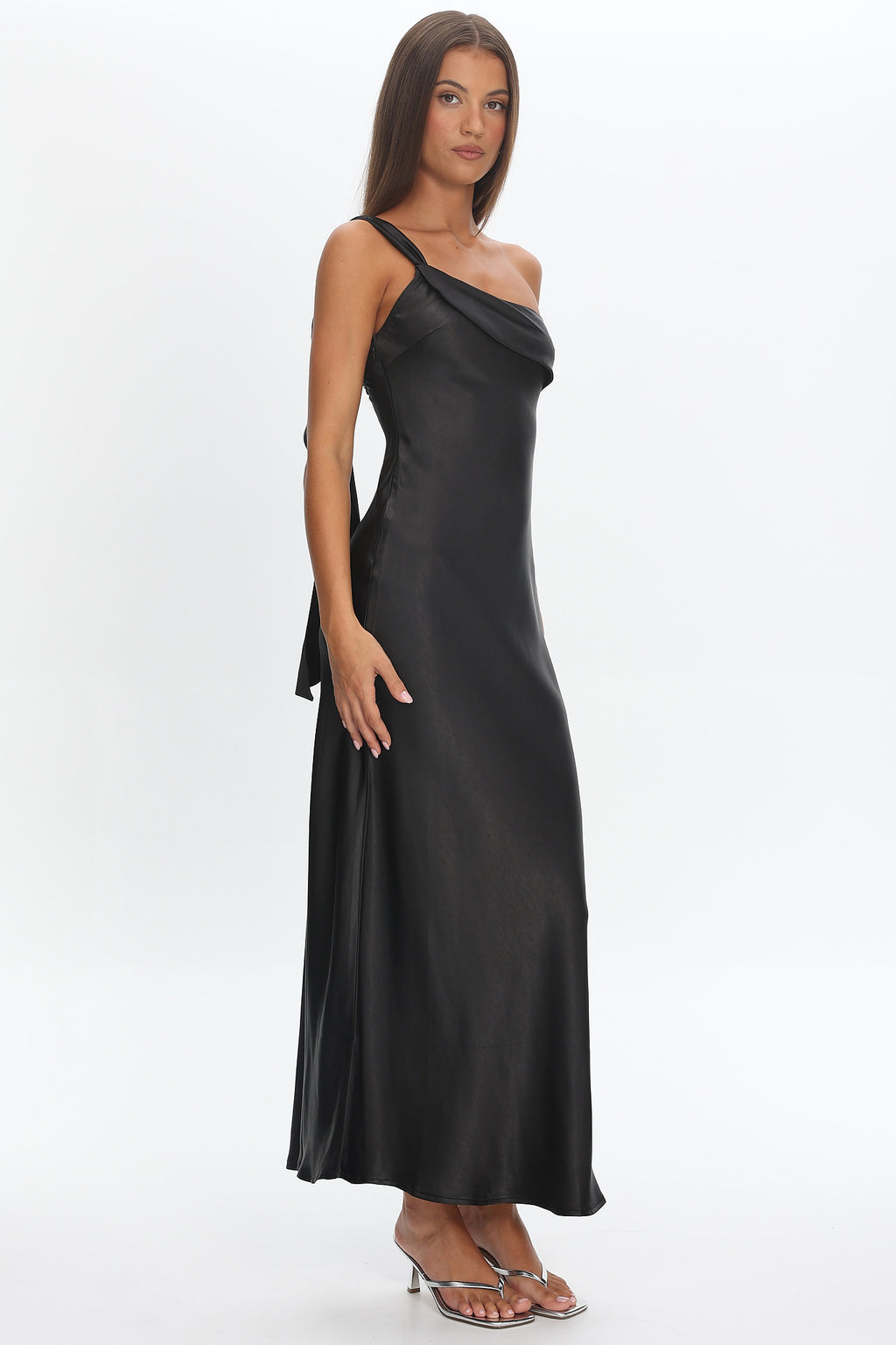 Carmel One-Shoulder Sash Maxi Dress Black– Selfie Leslie