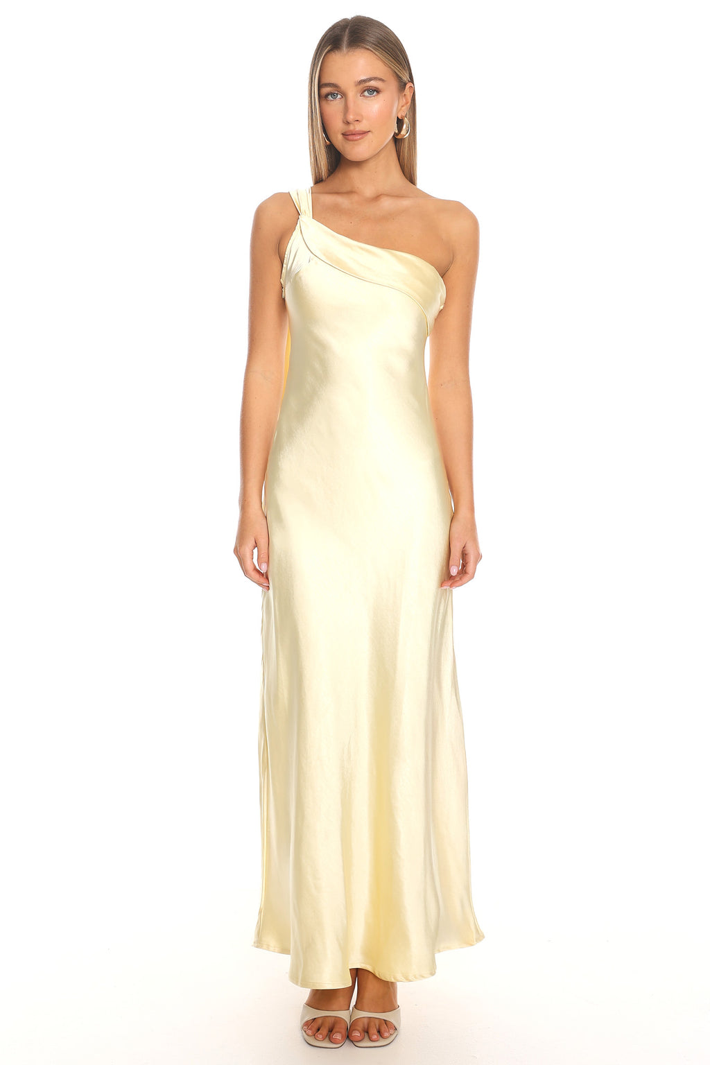 carmel one shoulder sash maxi dress butter One-Shoulder Matching_Tutu_Dress 510 Bust Solid Gathering Lantern Sleeve Colour:Slate Grey