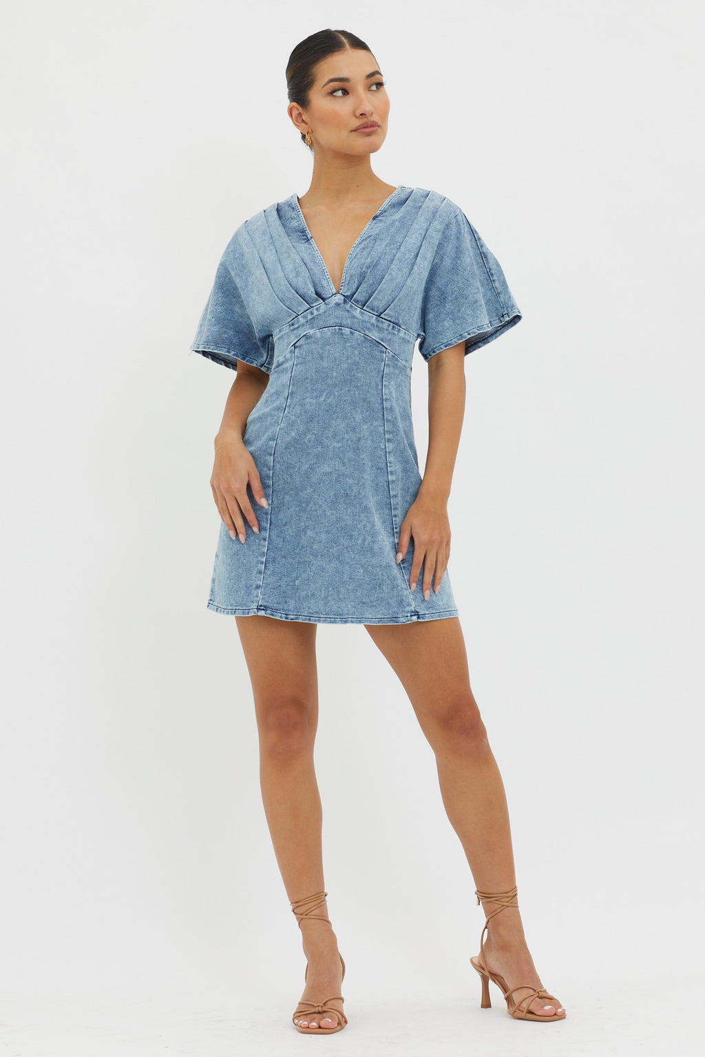 Jessika Pleated Bust Mini Dress Denim Blue by Selfie Leslie