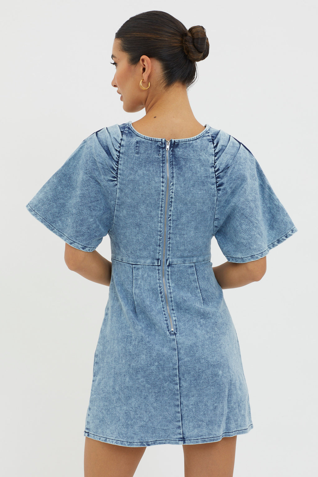 Jessika Pleated Bust Mini Dress Denim Blue by Selfie Leslie