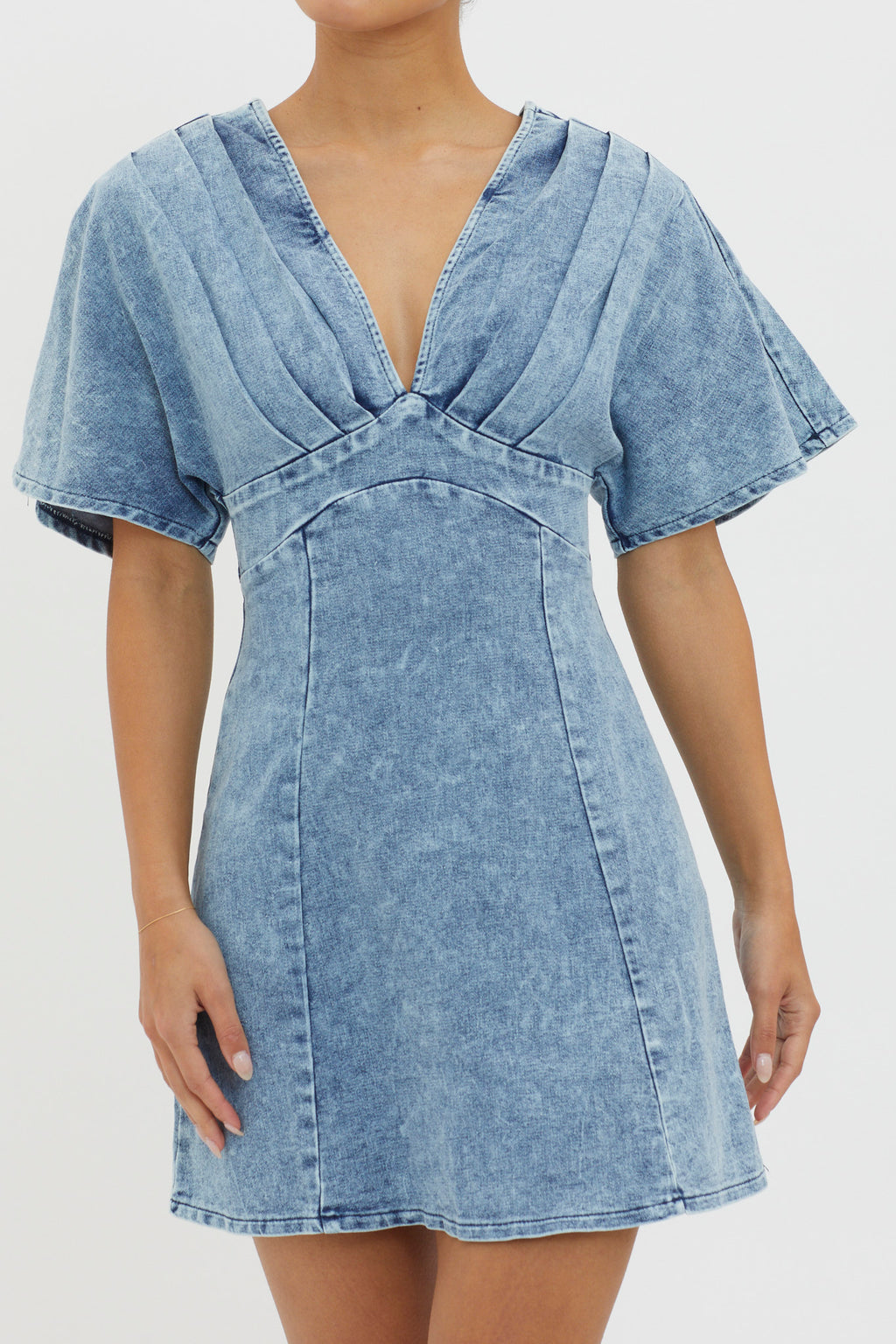 Jessika Pleated Bust Mini Dress Denim Blue by Selfie Leslie