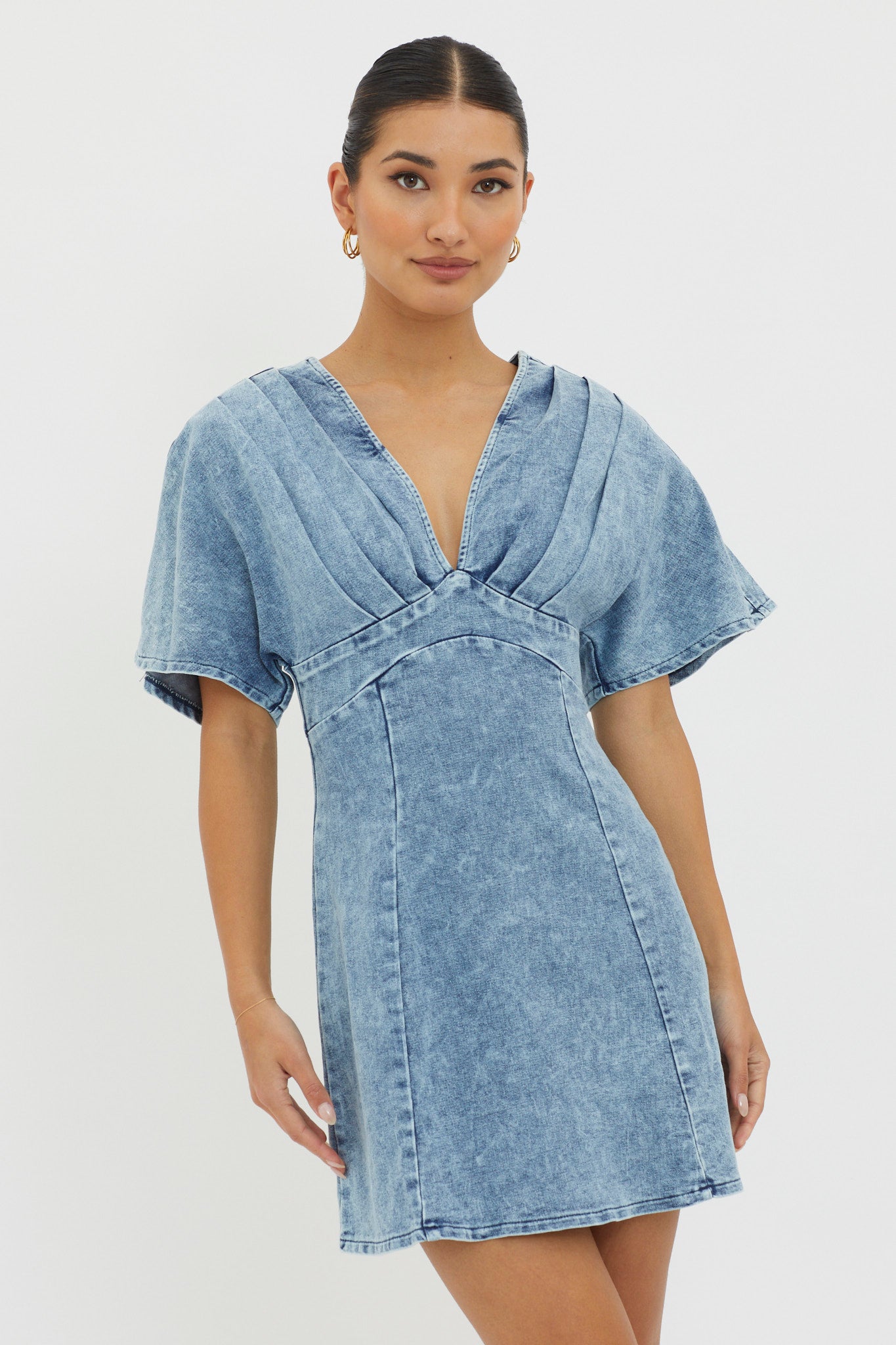 Jessika Pleated Bust Mini Dress Denim Blue by Selfie Leslie