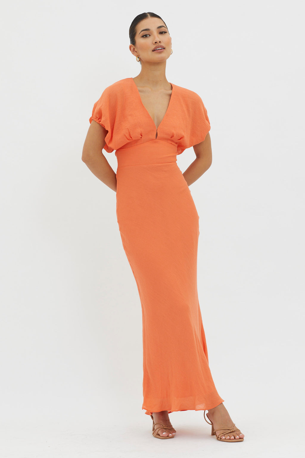Dare To Live V-Neck Maxi Dress Orange by Selfie Leslie