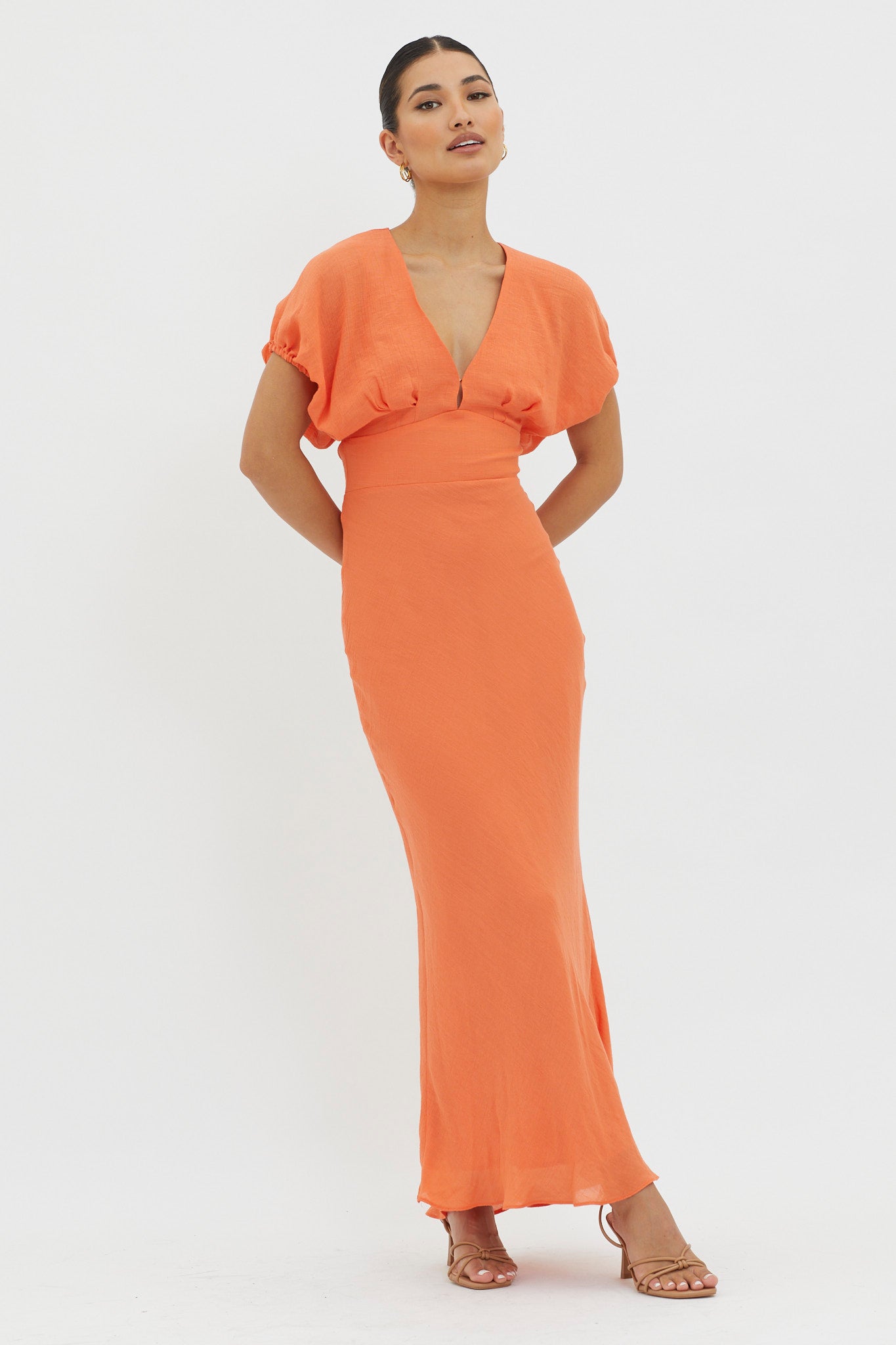 Dare To Live V-Neck Maxi Dress Orange by Selfie Leslie