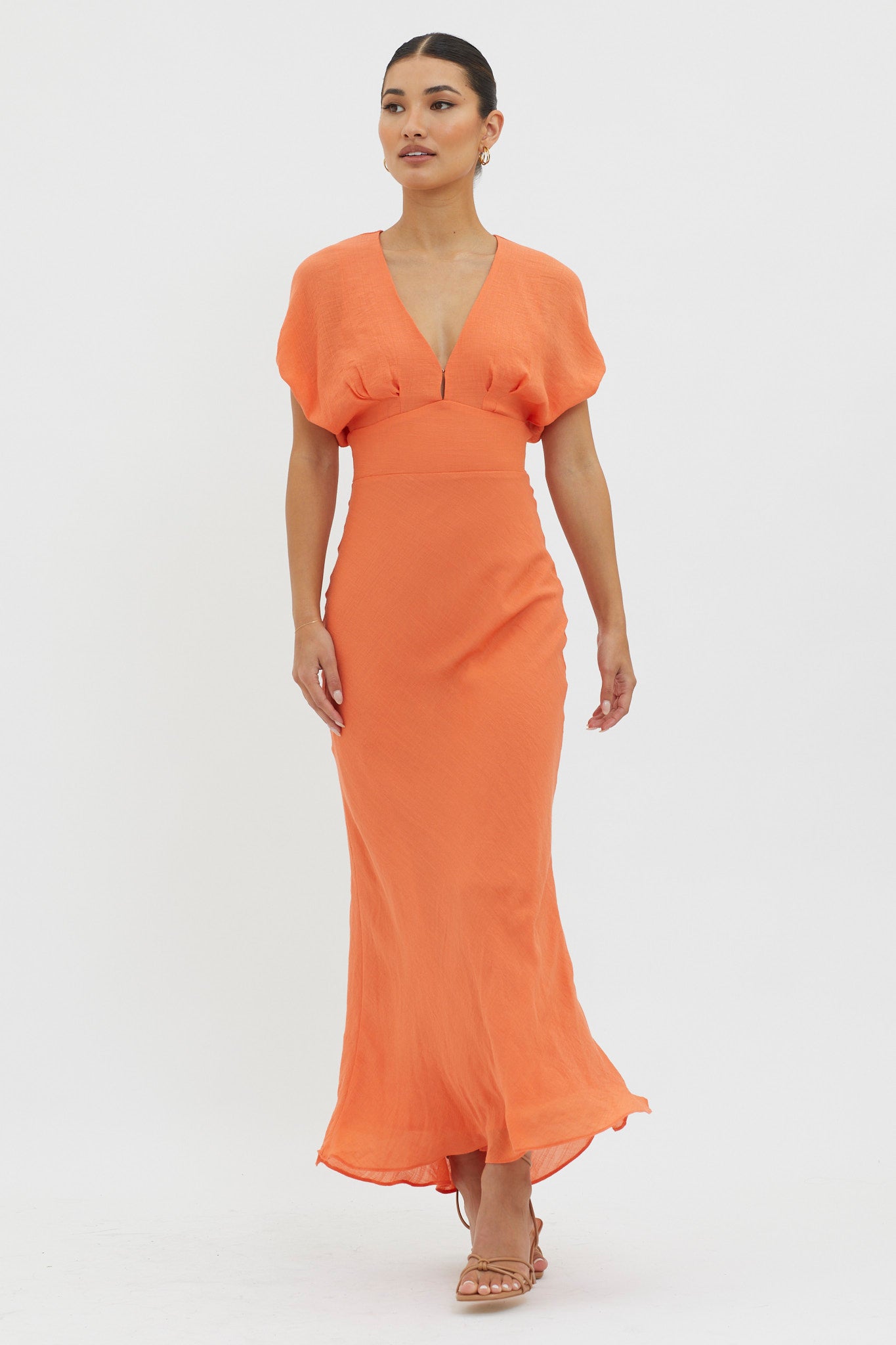 Dare To Live V-Neck Maxi Dress Orange by Selfie Leslie