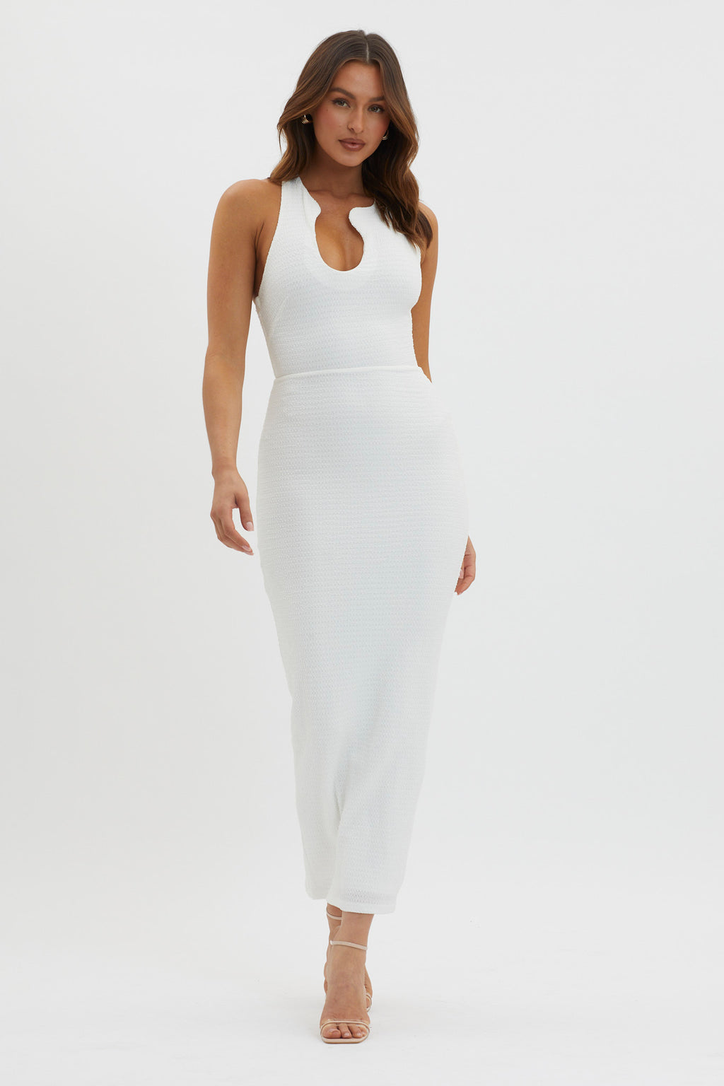 Seek And Find Asymmetric Neckline Dress White by Selfie Leslie