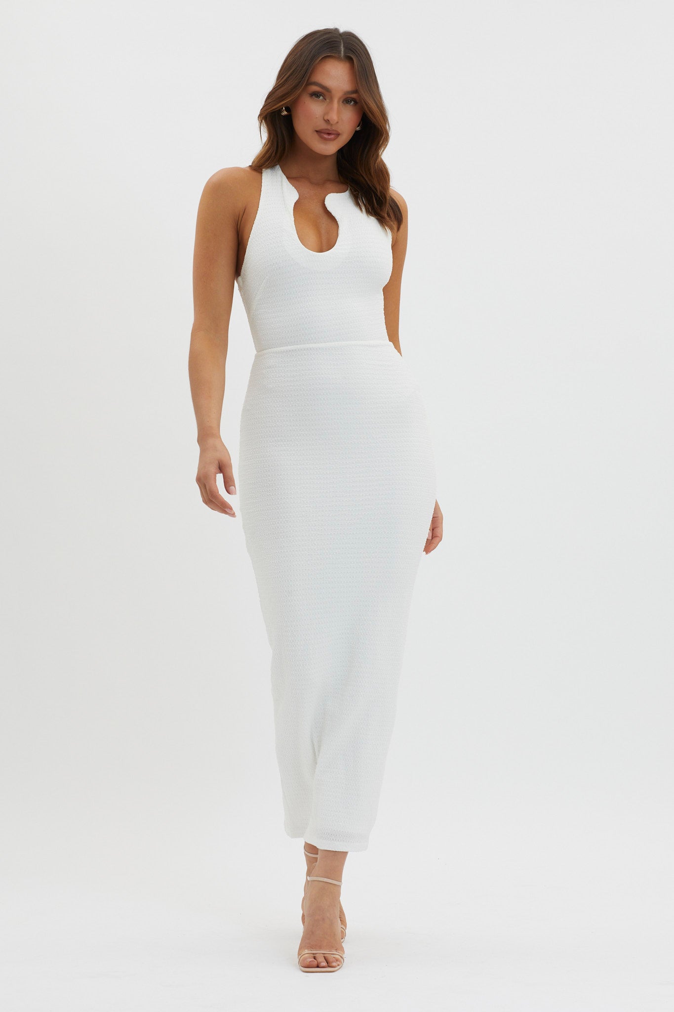 Seek And Find Asymmetric Neckline Dress White by Selfie Leslie