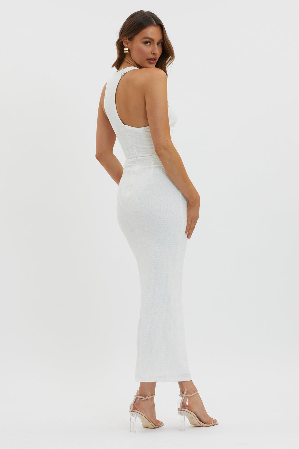 Seek And Find Asymmetric Neckline Dress White by Selfie Leslie