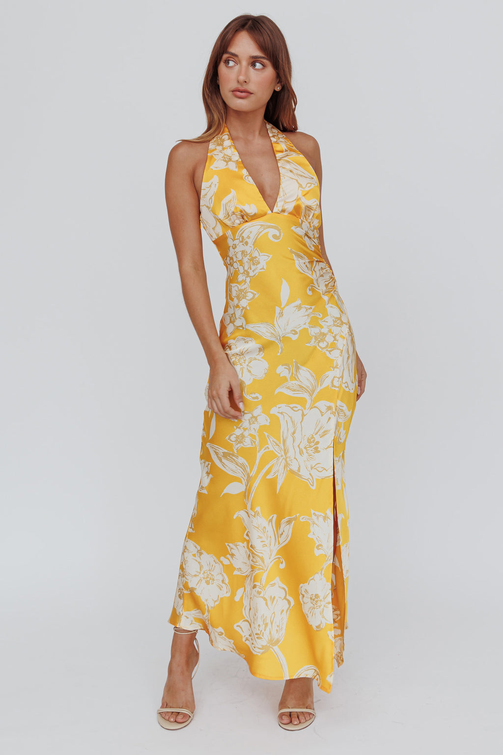 Brighter Days Halterneck Split Midi Dress Sun by Selfie Leslie