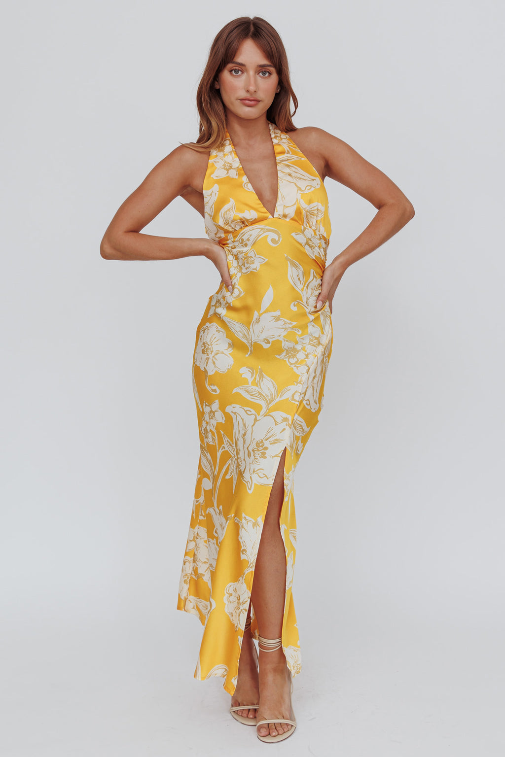 Brighter Days Halterneck Split Midi Dress Sun by Selfie Leslie