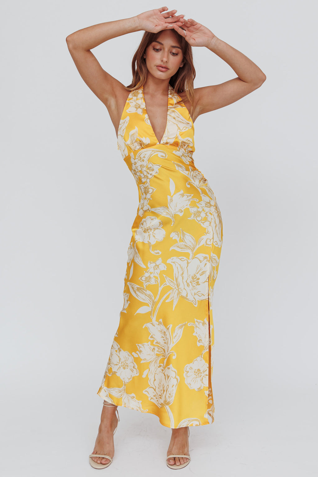 Brighter Days Halterneck Split Midi Dress Sun by Selfie Leslie