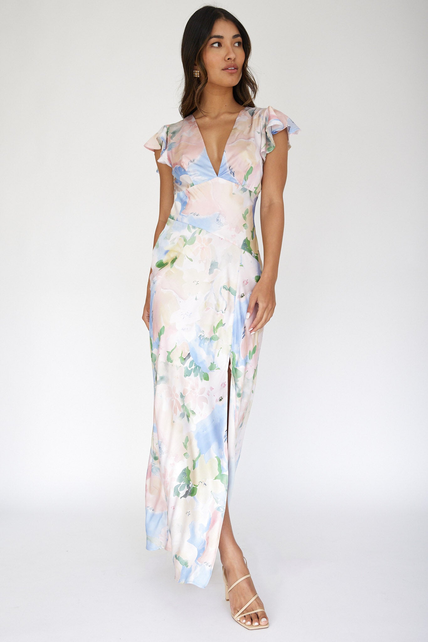 Jannet Keyhole Back Maxi Dress Floral Apricot by Selfie Leslie