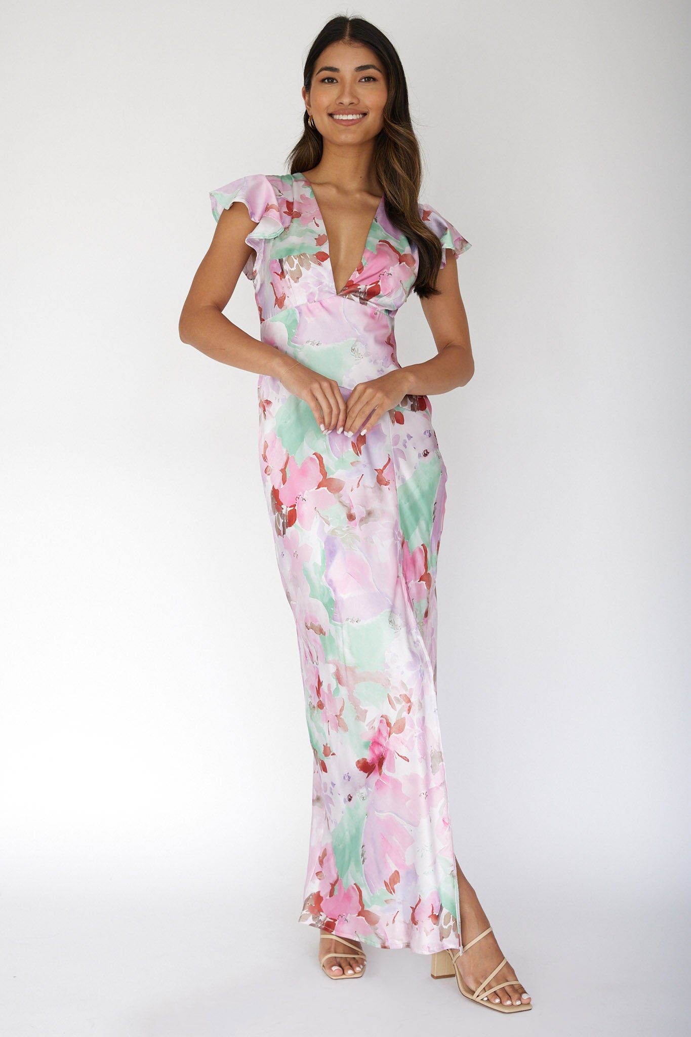 Jannet Keyhole Back Maxi Dress Floral Pink by Selfie Leslie