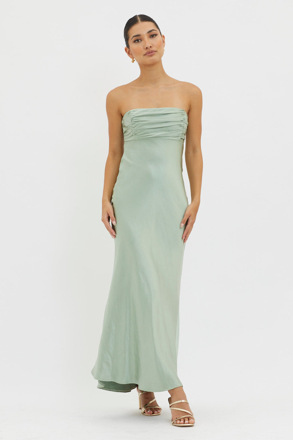 Moon Song Strapless Laced Back Dress Matcha by Selfie Leslie