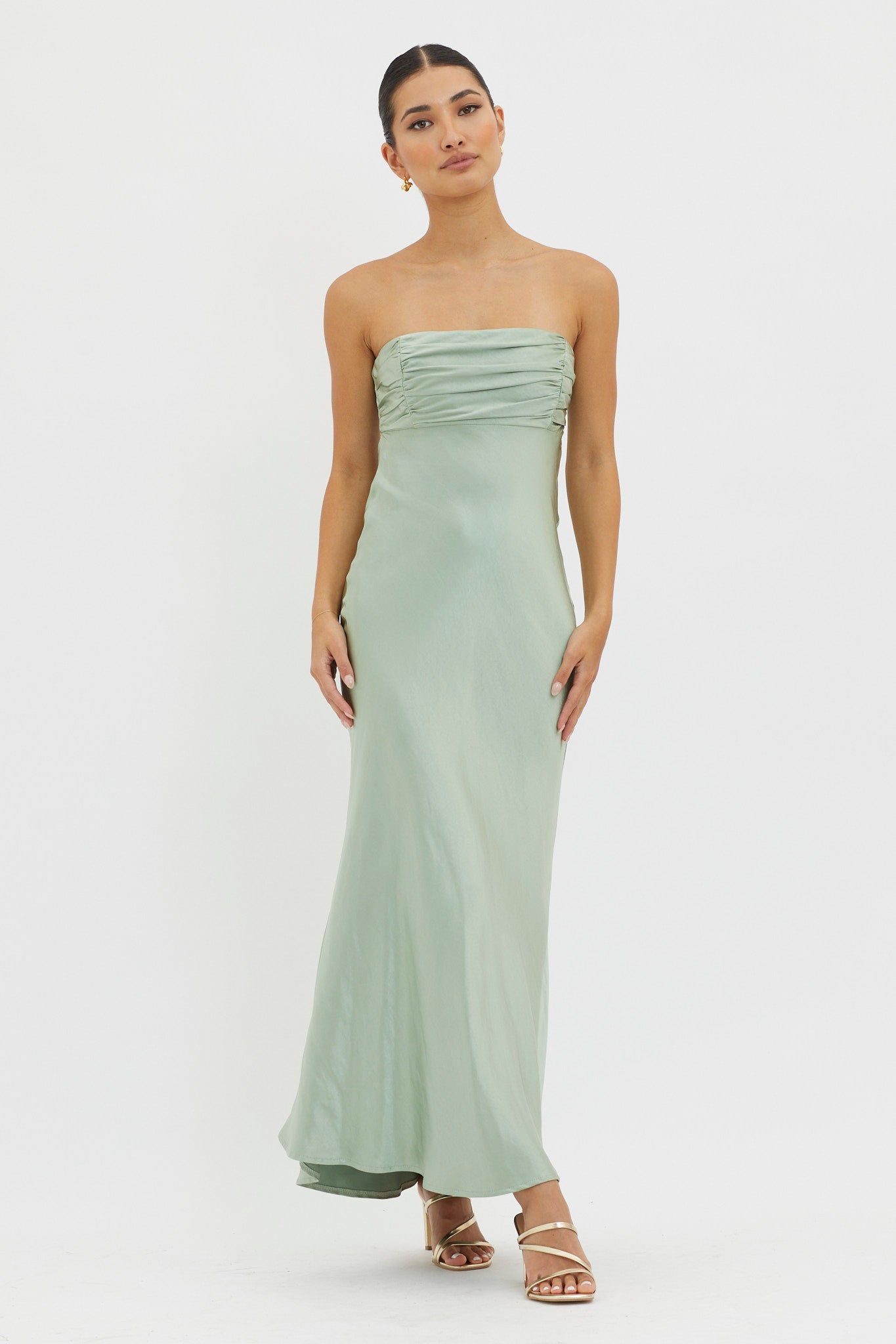 Moon Song Strapless Laced Back Dress Matcha by Selfie Leslie