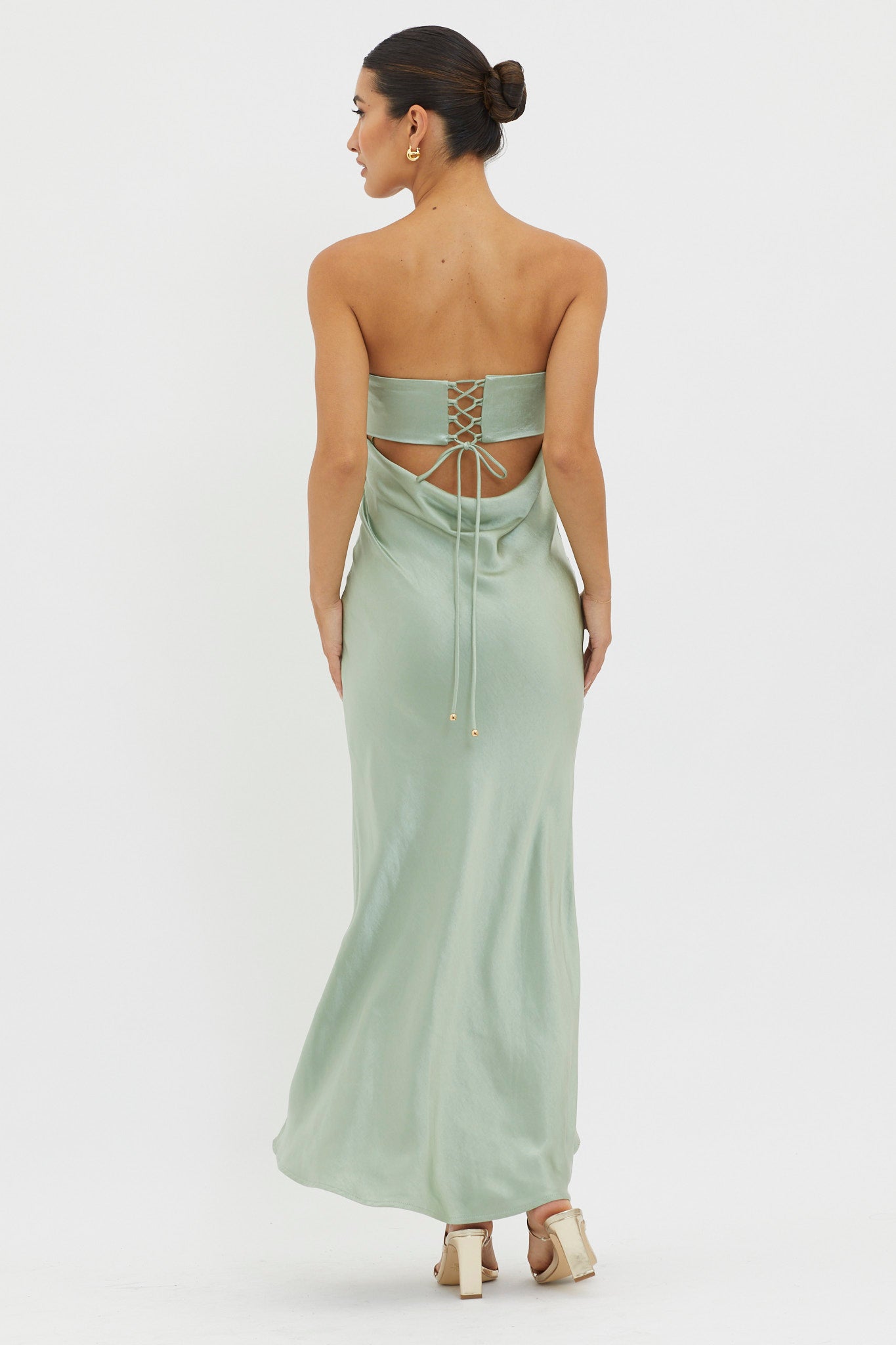 Moon Song Strapless Laced Back Dress Matcha by Selfie Leslie