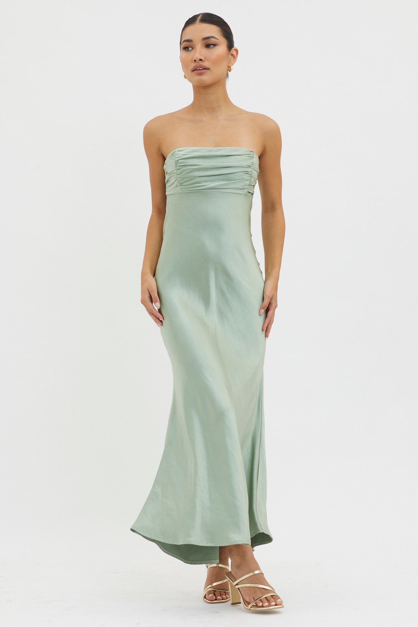 Moon Song Strapless Laced Back Dress Matcha by Selfie Leslie