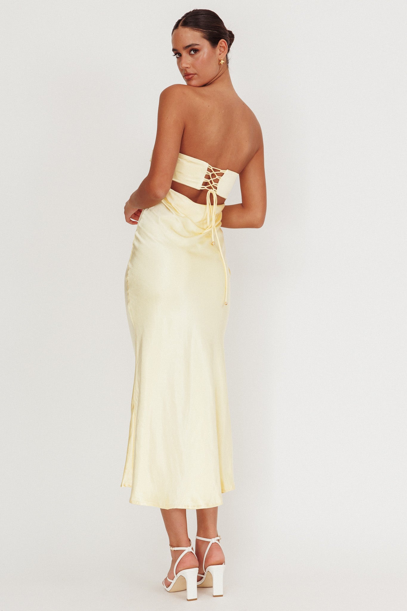 Moon Song Strapless Laced Back Dress Sun by Selfie Leslie