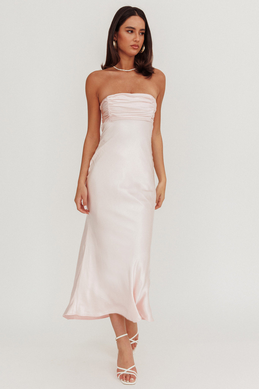 Moon Song Strapless Laced Back Dress Blush by Selfie Leslie