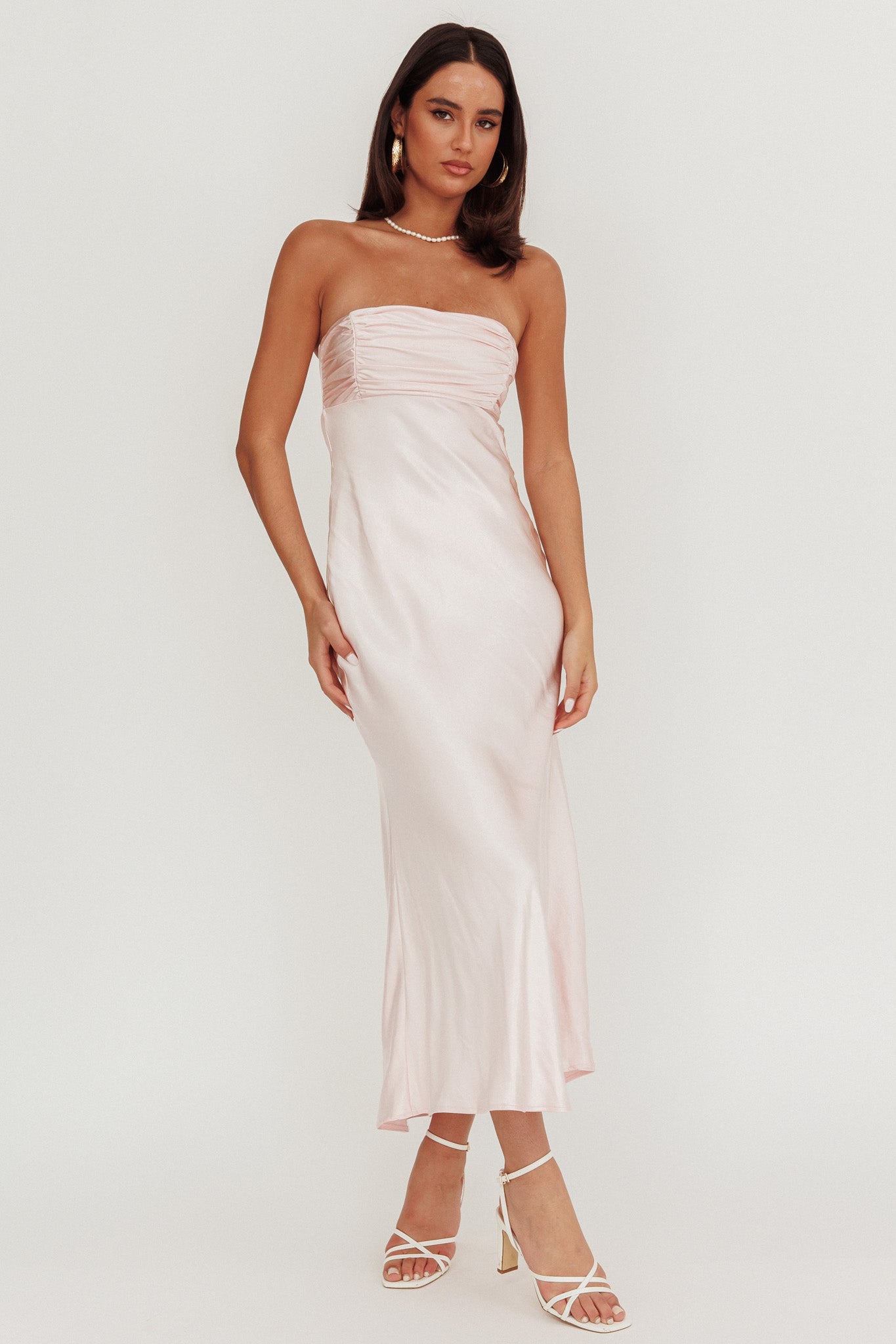 Moon Song Strapless Laced Back Dress Blush by Selfie Leslie