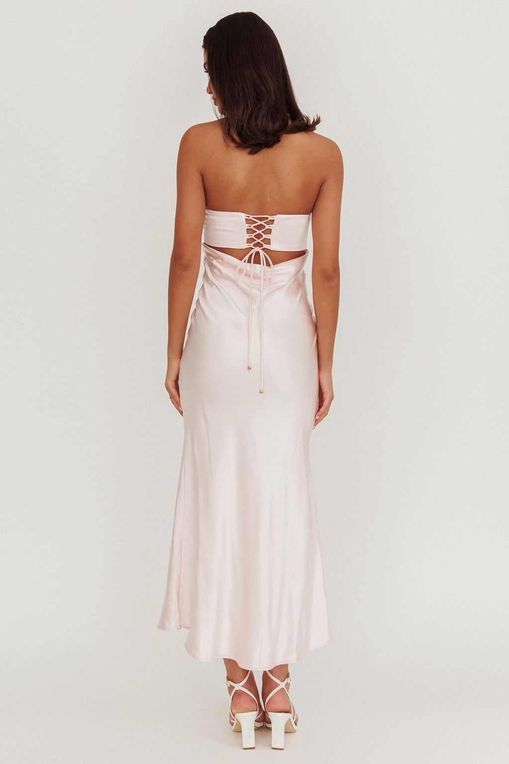 Moon Song Strapless Laced Back Dress Blush by Selfie Leslie