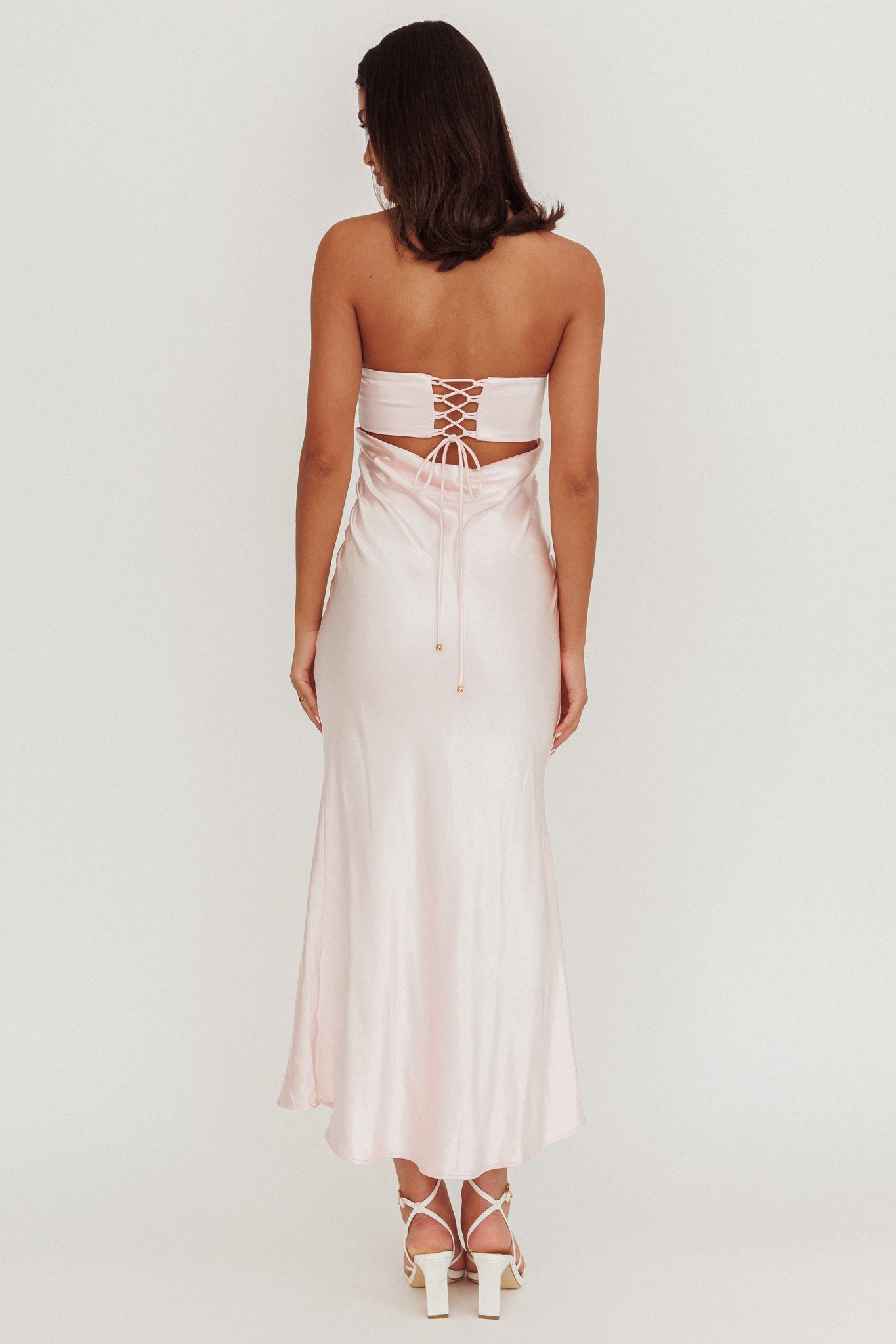 Moon Song Strapless Laced Back Dress Blush by Selfie Leslie