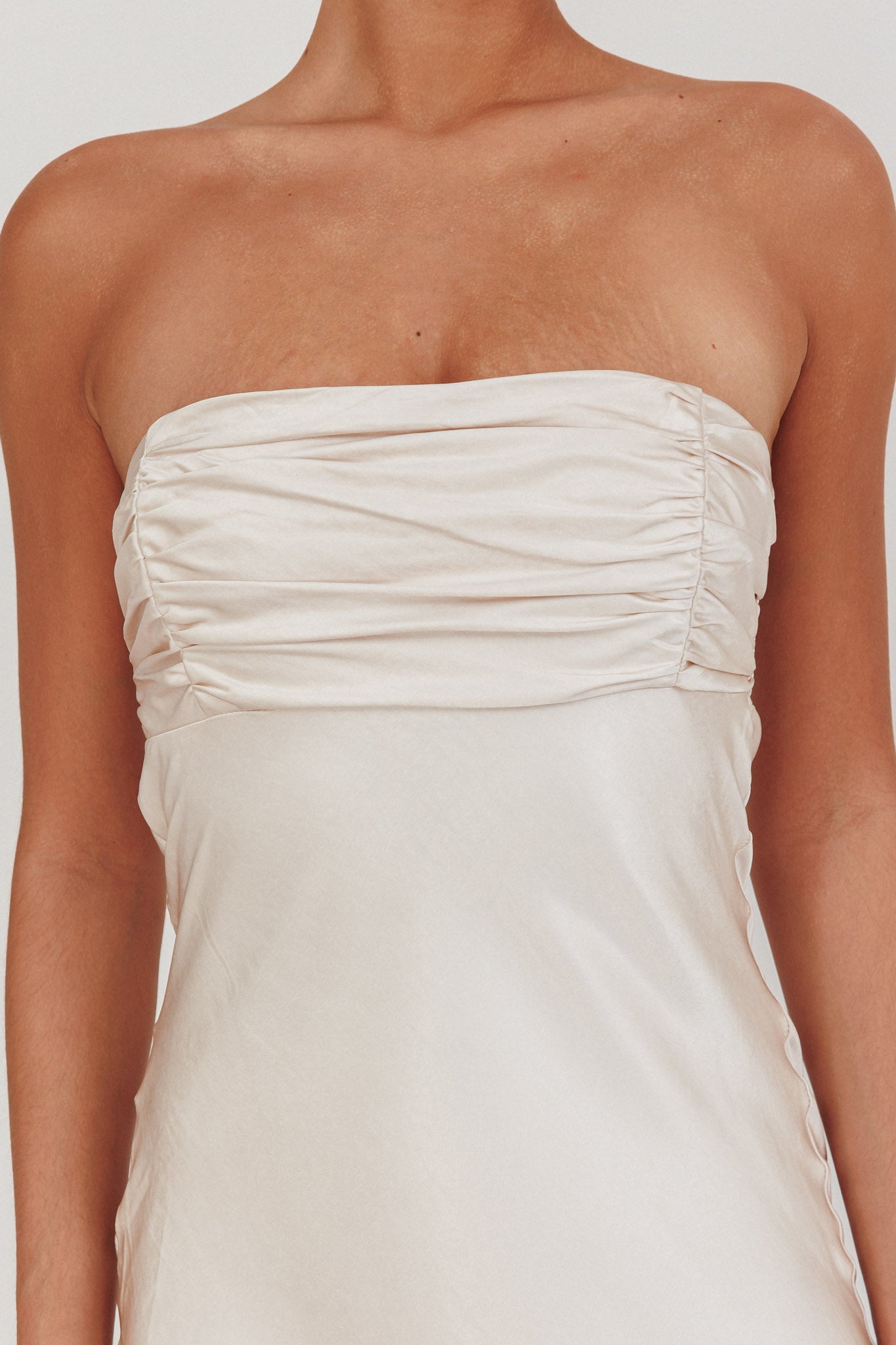 Moon Song Strapless Laced Back Dress Champagne by Selfie Leslie