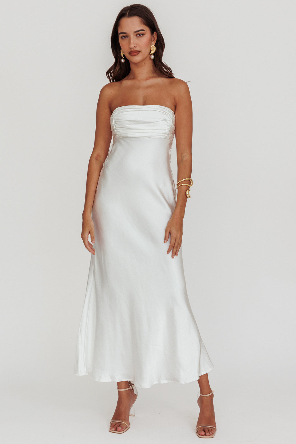 Moon Song Strapless Laced Back Dress Off White by Selfie Leslie