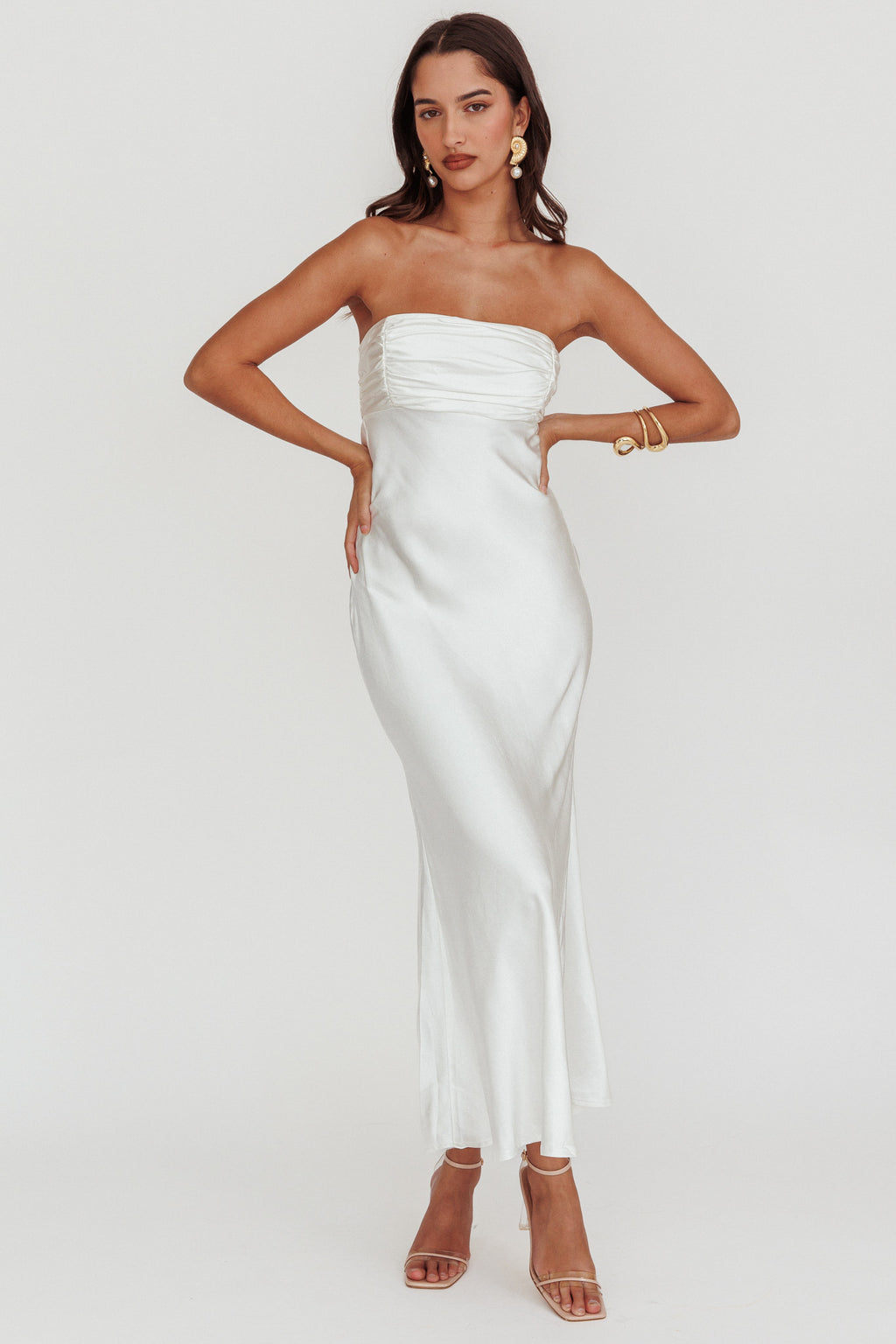 Moon Song Strapless Laced Back Dress Off White by Selfie Leslie