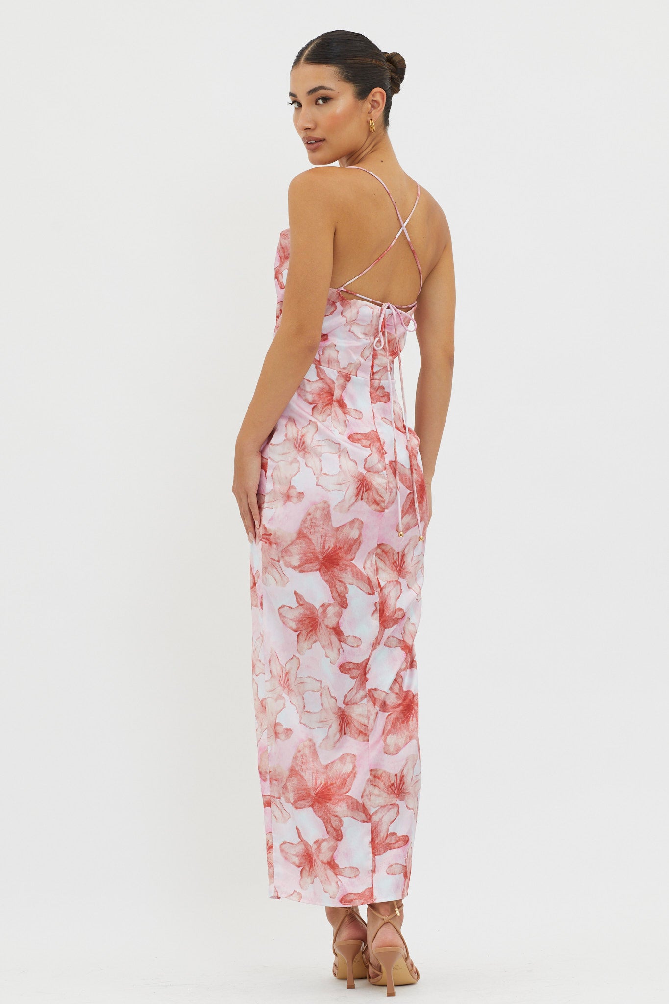 Erryn Tied Back Split Midi Dress Pink by Selfie Leslie