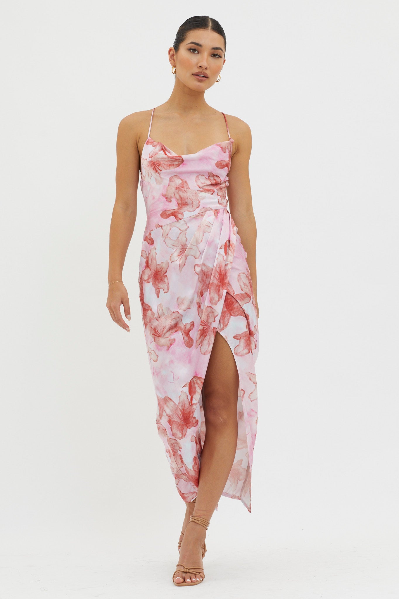 Erryn Tied Back Split Midi Dress Pink by Selfie Leslie
