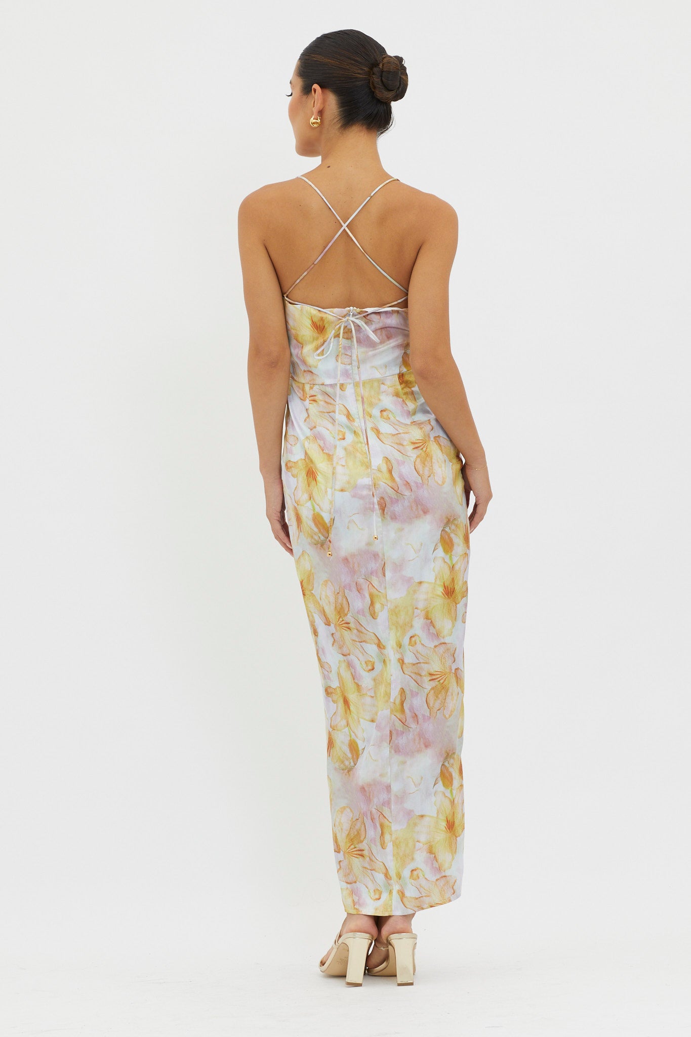 Erryn Tied Back Split Midi Dress Yellow by Selfie Leslie