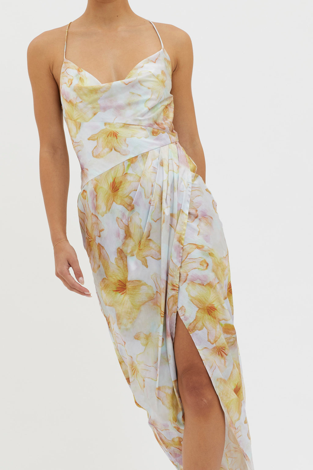 Erryn Tied Back Split Midi Dress Yellow by Selfie Leslie