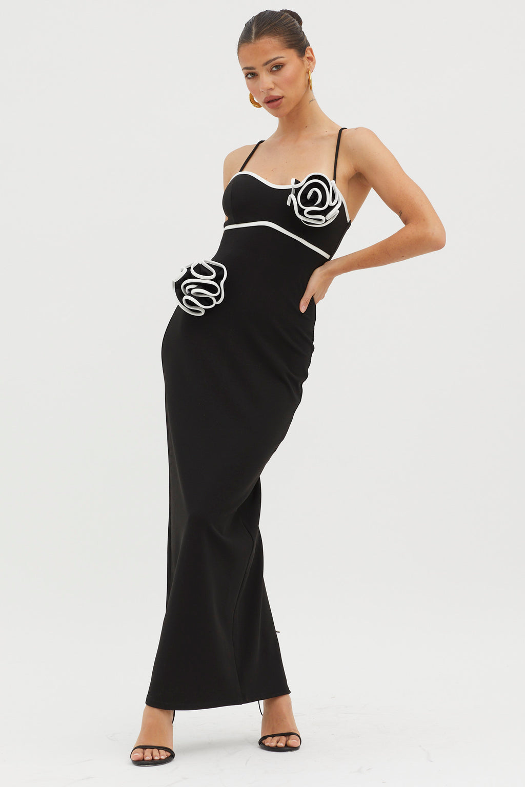 Griselda Flower Decoration Maxi Dress Black by Selfie Leslie