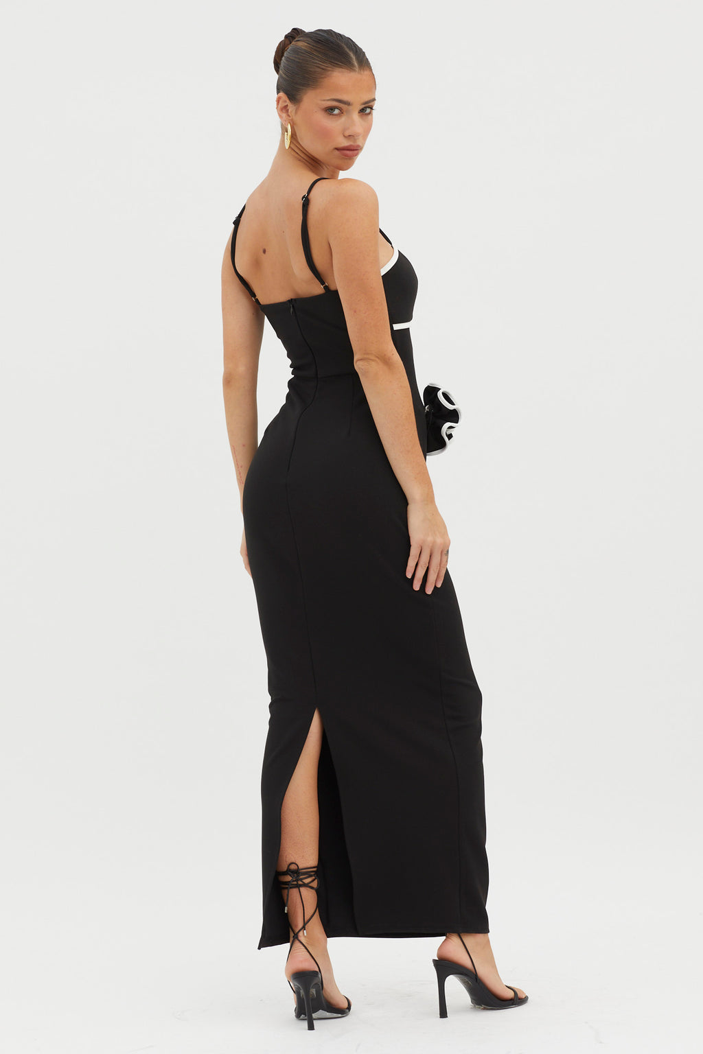 Griselda Flower Decoration Maxi Dress Black by Selfie Leslie