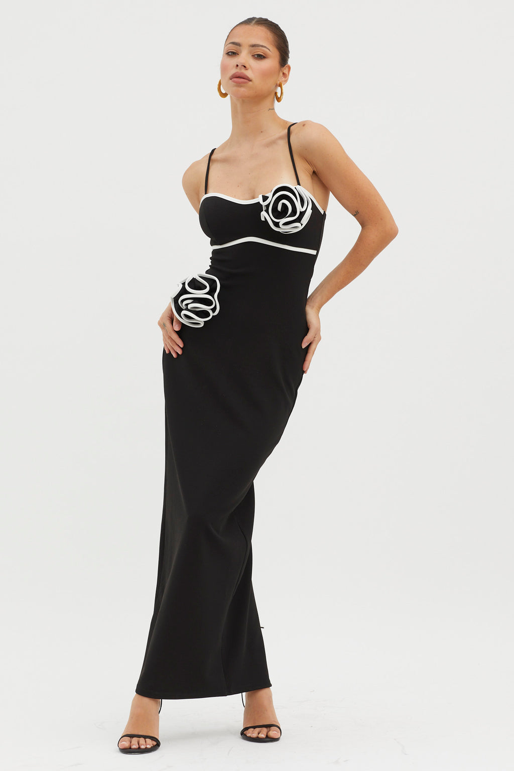 Griselda Flower Decoration Maxi Dress Black by Selfie Leslie
