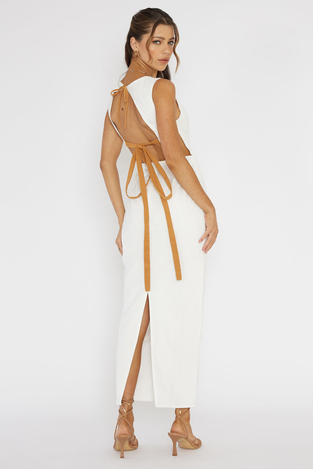 Golden Afternoon Open Tied Back Dress White by Selfie Leslie
