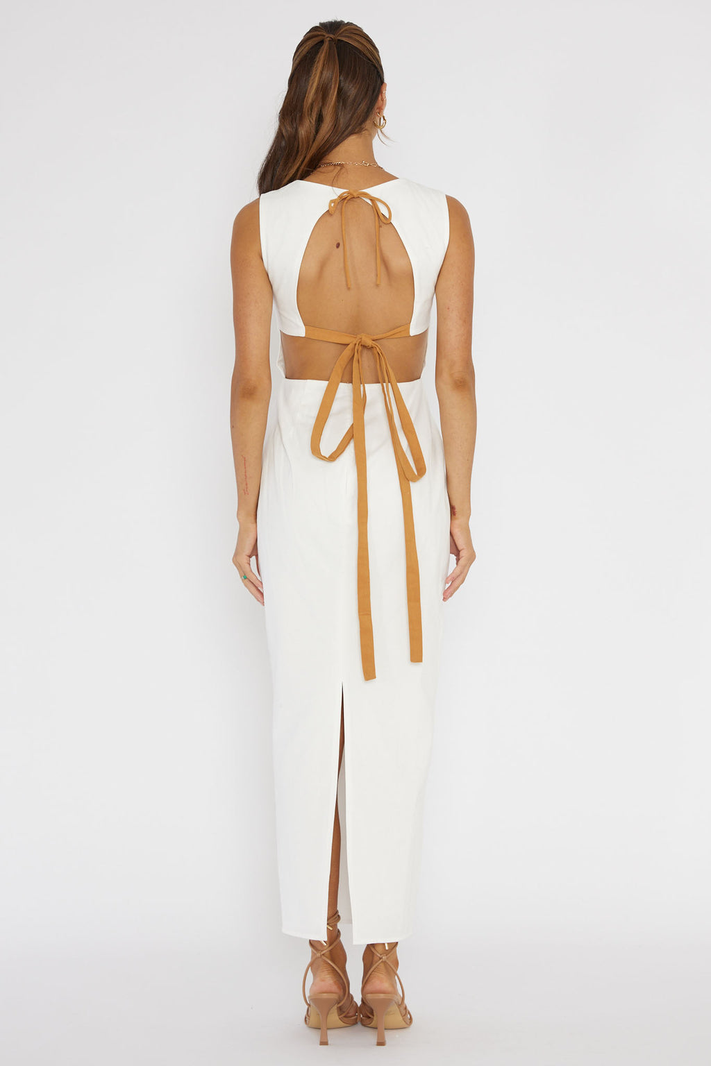 Golden Afternoon Open Tied Back Dress White by Selfie Leslie