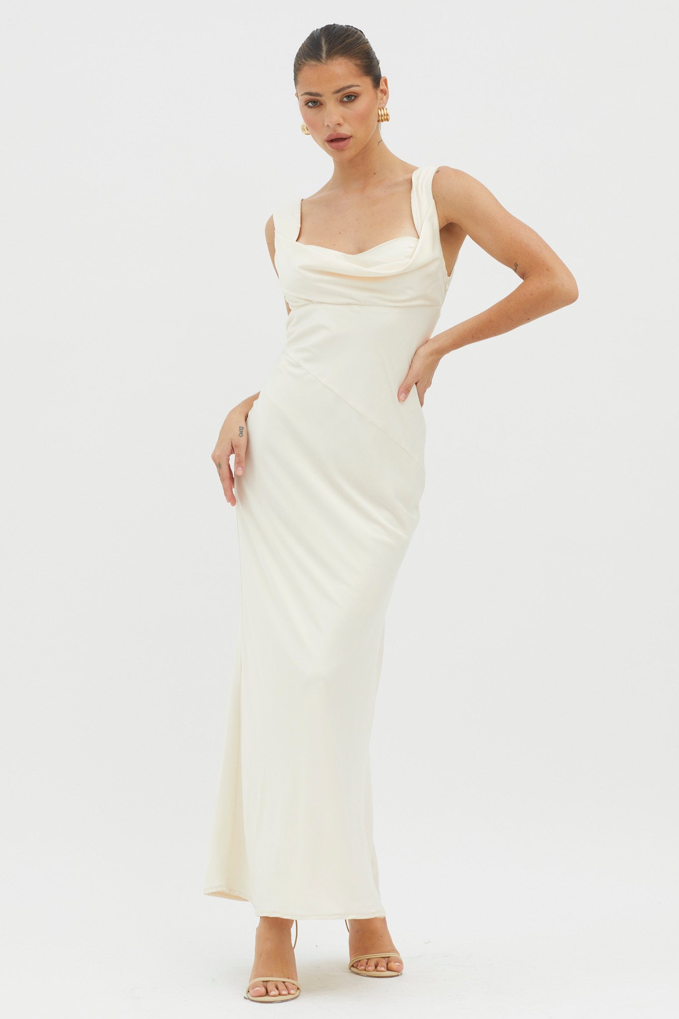 It's A Date Cowl Neck Maxi Dress Pearl by Selfie Leslie