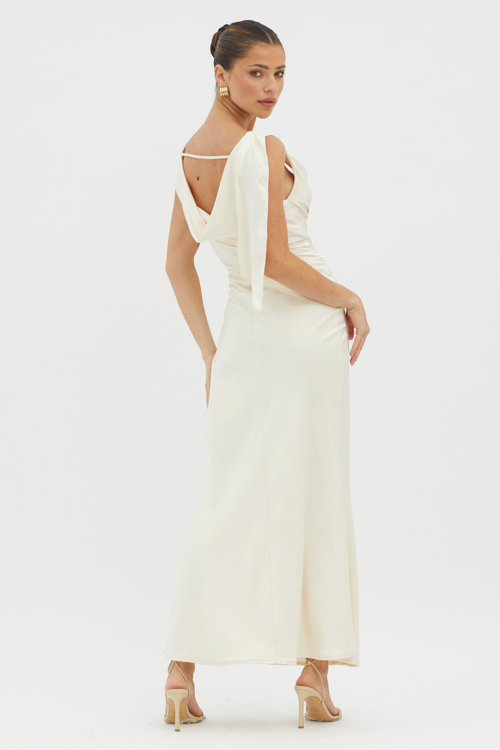 It's A Date Cowl Neck Maxi Dress Pearl by Selfie Leslie