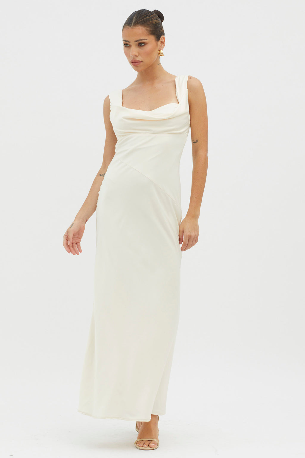 It's A Date Cowl Neck Maxi Dress Pearl by Selfie Leslie