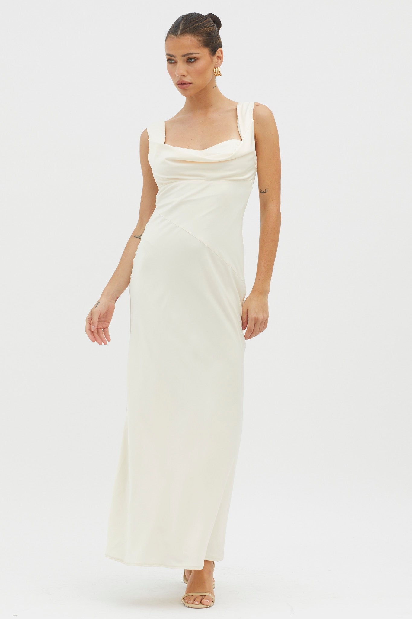 It's A Date Cowl Neck Maxi Dress Pearl by Selfie Leslie