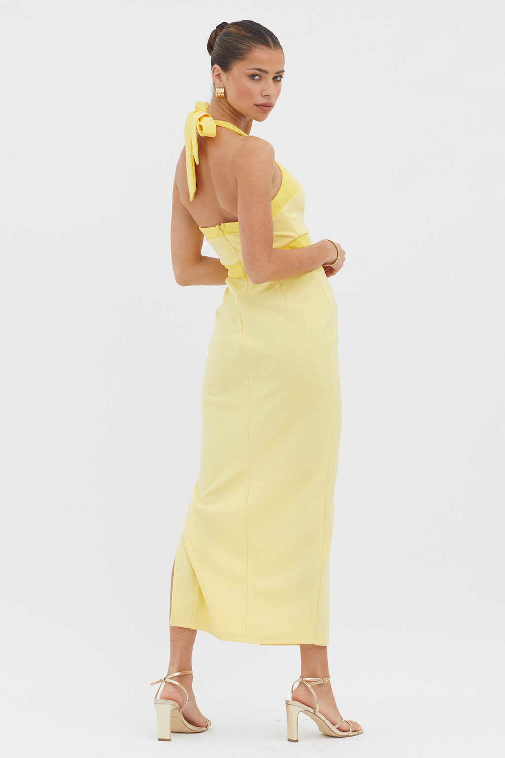 Canary Islands Halterneck Midi Dress Yellow by Selfie Leslie