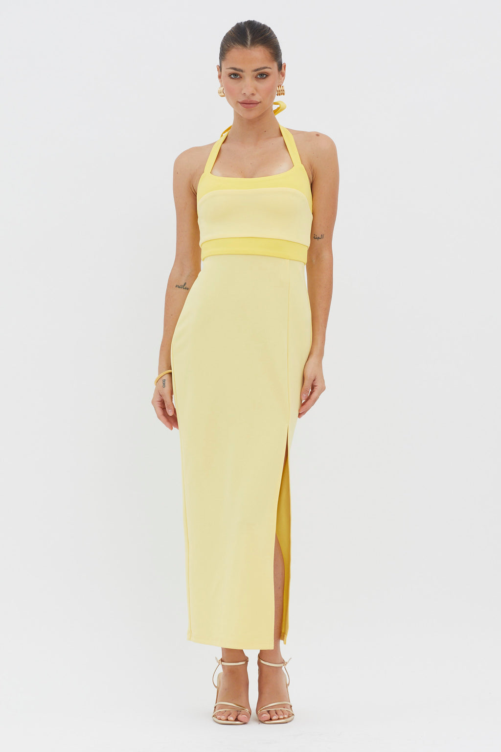 Canary Islands Halterneck Midi Dress Yellow by Selfie Leslie