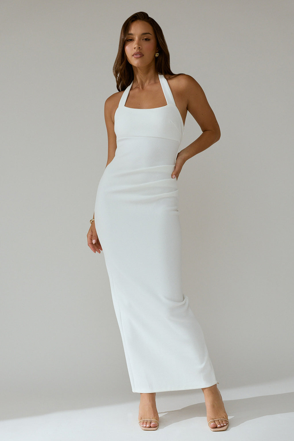 Fire Of Stars Halterneck Bodycon Maxi Dress White by Selfie Leslie