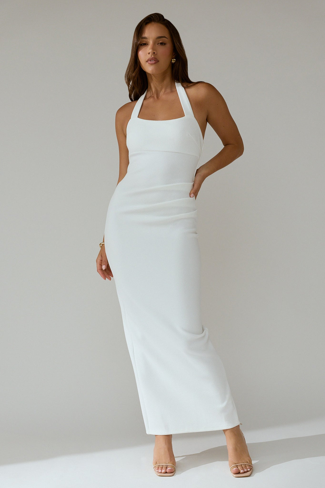 Fire Of Stars Halterneck Bodycon Maxi Dress White by Selfie Leslie